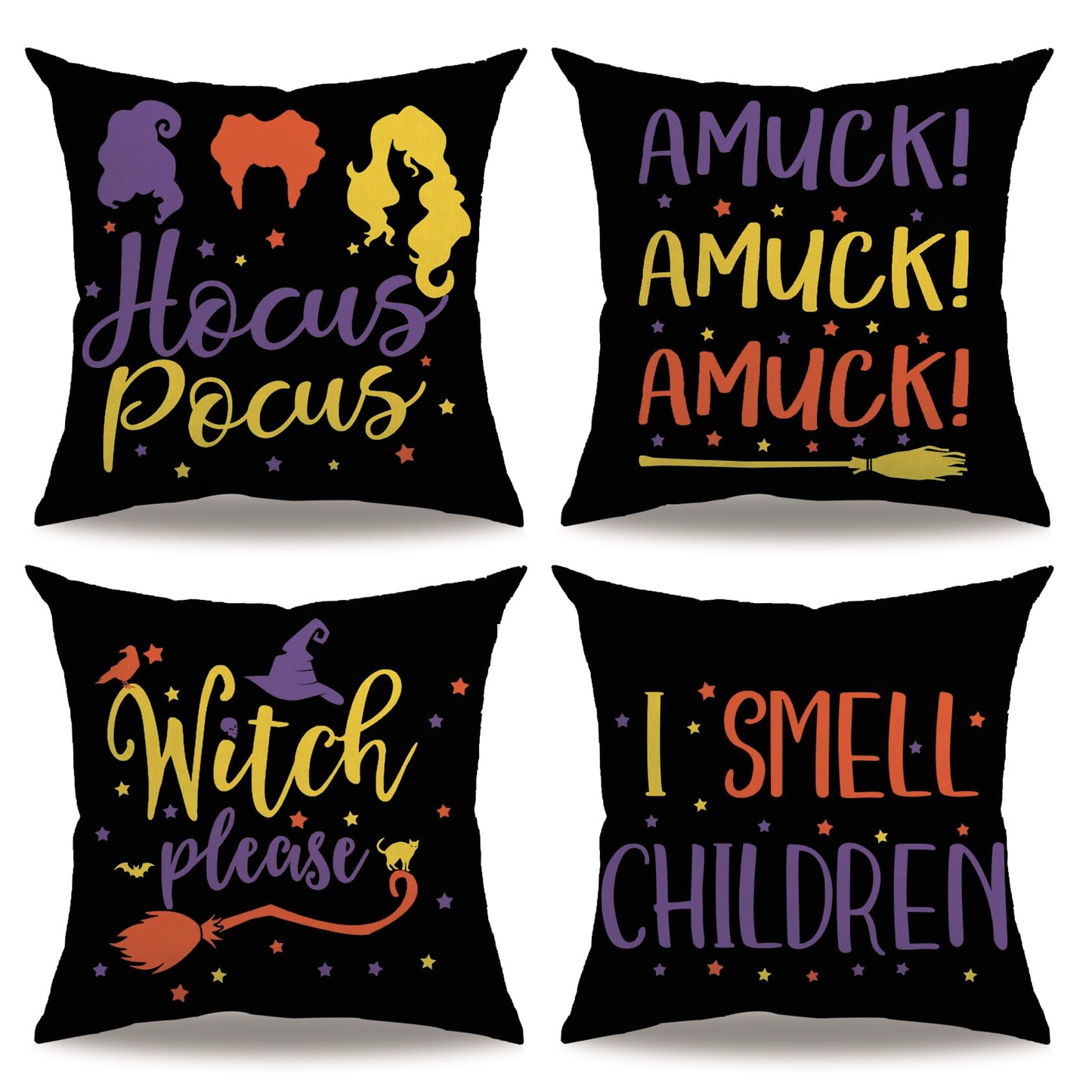 7COLORROOM Halloween Sanderson Sisters Pillow Covers 18x18 Black 4Pack