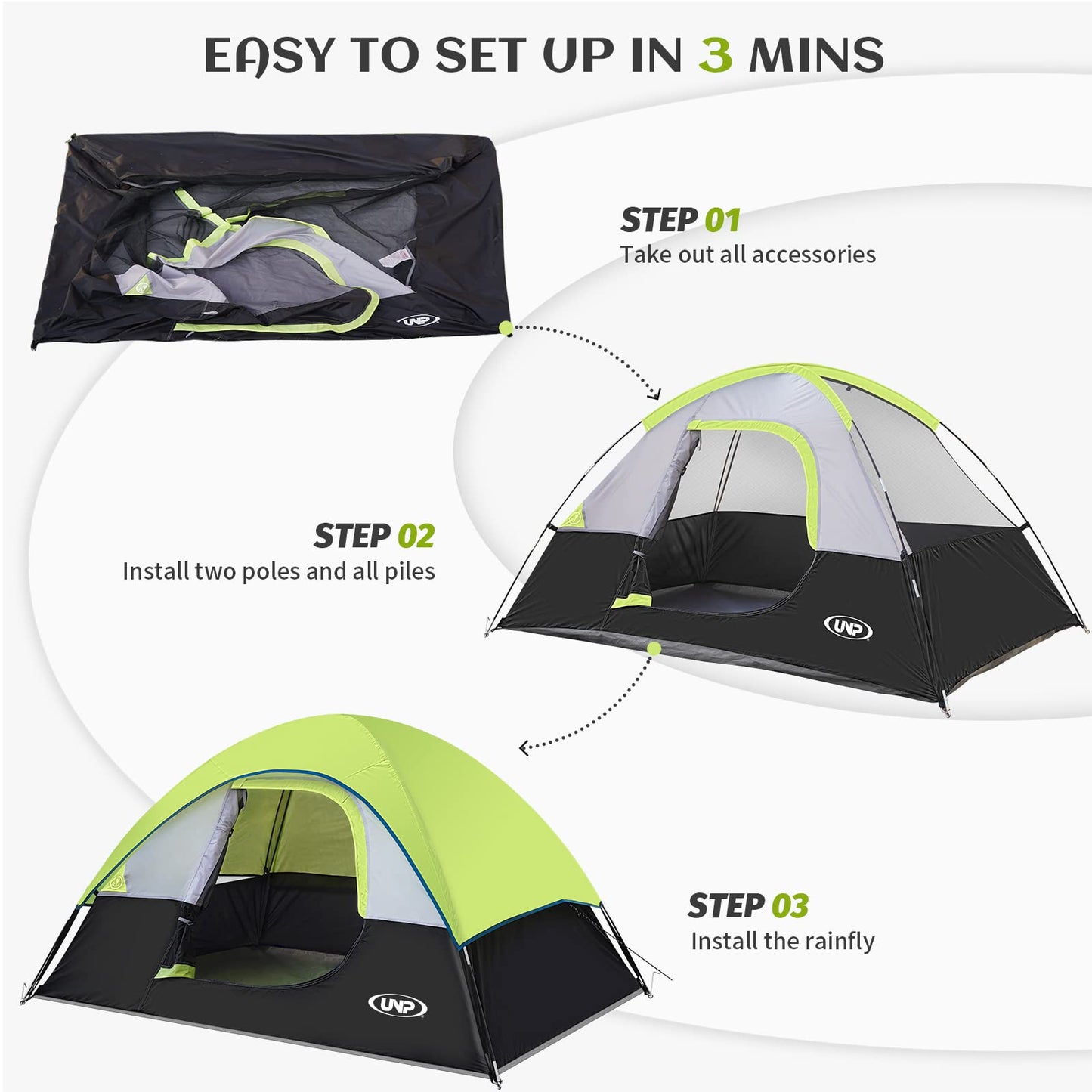 Camping Tent 2 Person, Waterproof Windproof Tent with Rainfly Easy Set up-Portable Dome Tents for Camping…