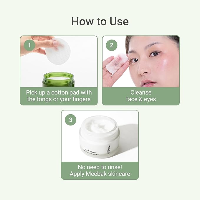 Meebak Cica Cleansing Water Pads | Makeup Remover Pads | Face Cleansing Wipes | Exfoliation Toner Pad | Hydrating & Toning for Sensitive Skin - 80ct