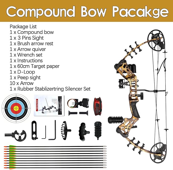 Youth Compound Bow Set 15-45 Lbs for Teens and Beginner, Package with Archery Hunting Equipment, Max Speed 260fps, Adjustable, Right Hand