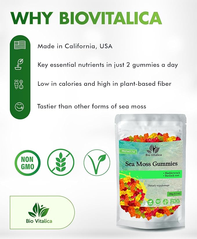 Sea Moss Gummies - Irish sea Moss raw Organic, Bladderwrack, Burdock Root. Contains Sea Moss Gel and Powder. Superfoods for Vegan, Keto and Dr Sebi Diet. Immune Boosting (1, Original)
