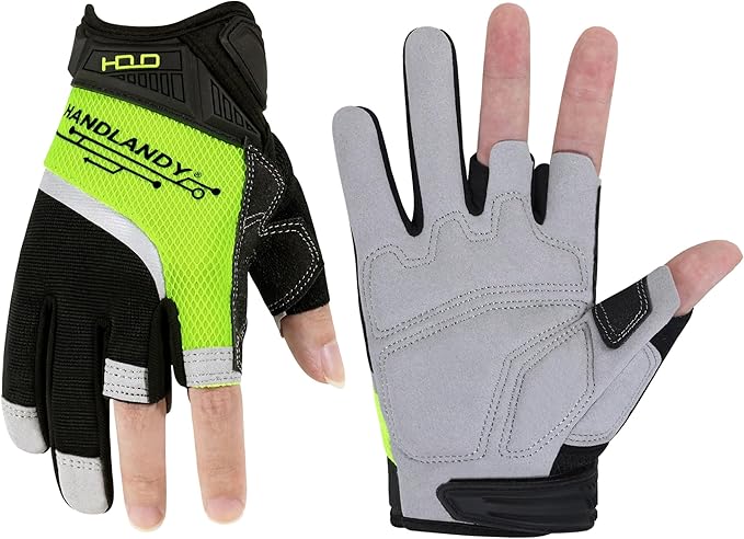 HANDLANDY Framer Work Gloves Open-Finger Carpenters Gloves, Fingerless Gaming Gloves for Tactical Shooting, Airsoft, Hunting, Police Work and Hiking L
