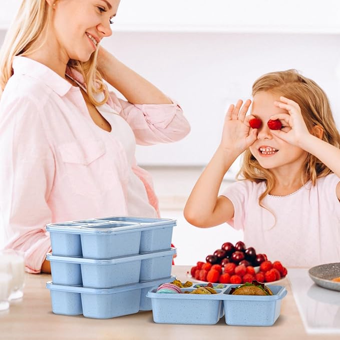 Large Capacity Bento Box for Adults, 4-Piece Set – Stackable Lunch Box with 4 Compartments, Microwave & Dishwasher Safe, Reusable Meal Prep Containers, Snack Containers for Kids & Adults (Blue)