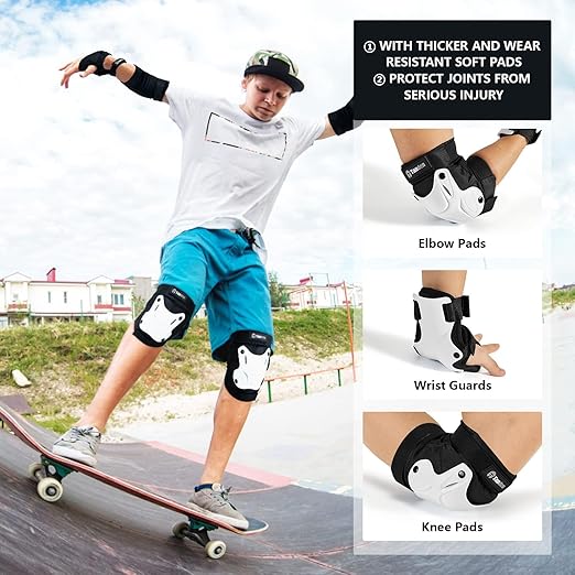 Skating Protective Gear Kids Toddler Knee Pads and Elbow Pads Set, Bike Protection for Kids Wrist Guards for Roller Skating Skateboarding Cycling White