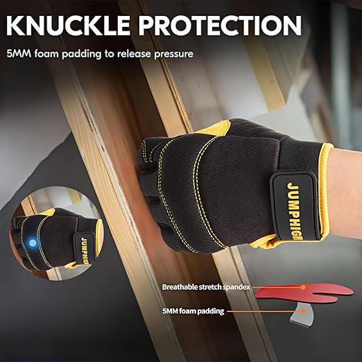 JUMPHIGH Work Gloves for Men, Multi-Functional Light Duty Mechanic Gloves, Outdoor, Performance Fit, Touch Screen, Abrasion Resistant