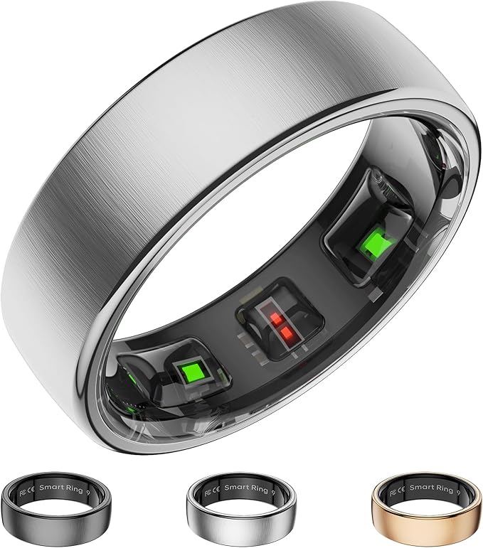 Smart Ring for Women Men, Activity Fitness Tracker with 24/7 Heart Rate Monitor, Waterproof Sleep Tracker Fitness Ring, Step Counter, Calorie Pedometer, No APP Fee,for iOS Android (Silver,#13)