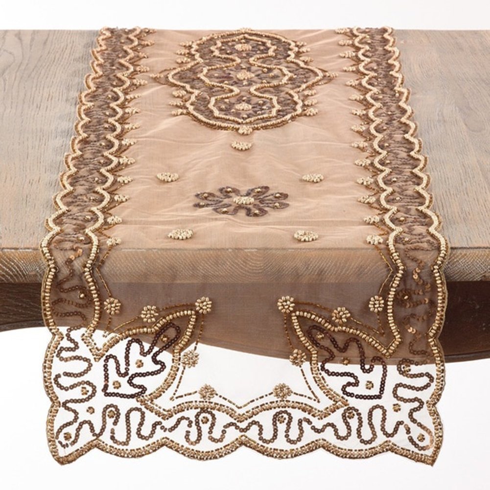 Fennco Styles Handmade Gold Hand-Beaded Table Runner - 2 Sizes