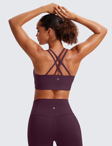 CRZ YOGA Softness Mold Womens Butterluxe Strappy Longline Sports Bra - Double Spaghetti Strap Workout Yoga Crop Top Athletic