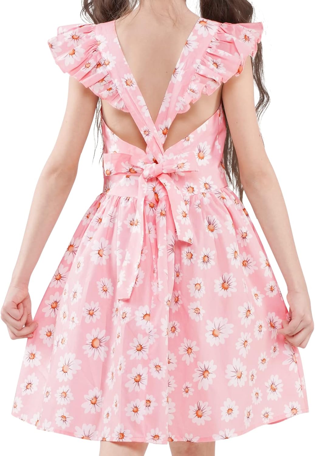 Girls Floral Cotton Dress - Sleeveless Summer Dress with Zipper Closure