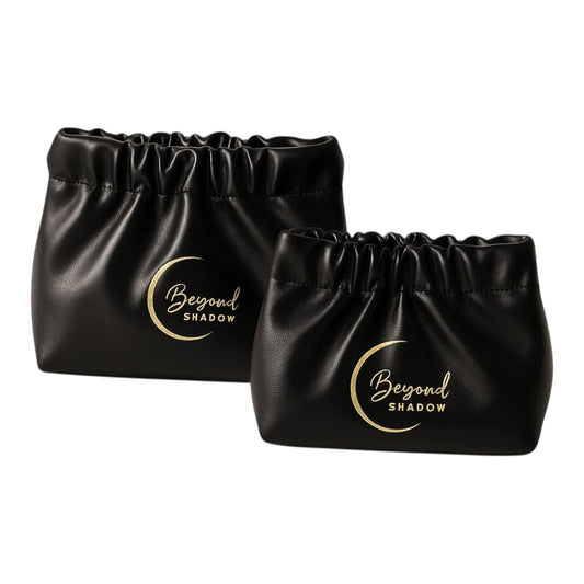 Beyond Shadow Brand Wrinkled 2-Pouch Travel Makeup Bag Black Small & Medium
