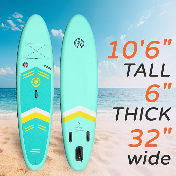 10.6”32“6 Premium Inflatable Stand Up Paddle Boards with Durable SUP Paddle Board Accessories Wide Stable Design Includes Backpack Required Parts Non-Slip Comfort Deck for Youth & Adults