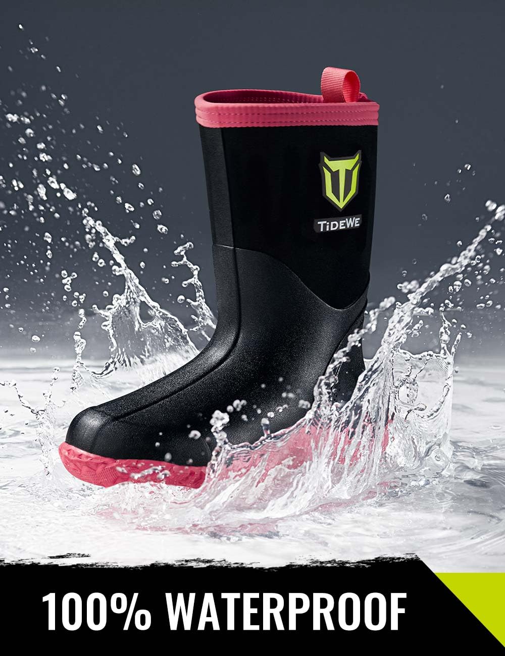 TIDEWE Rubber Boots for Women with Steel Shank, 6mm Neoprene Waterproof Insulated Mid Calf Rain Boots, Sturdy Hunting Work Boots for Farming Gardening Fishing