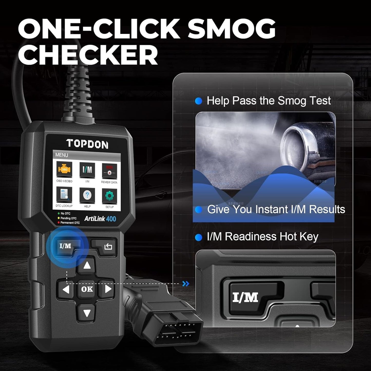 TOPDON AL400 OBD2 Scanner, Full OBDII Code Reader, Check Engine Light Scan Tool, Car Scanner with DTC Lookup, Clear Codes, Freeze Frame, One-Click I/M, Diagnostic Scanner for DIYers, Lifetime Update