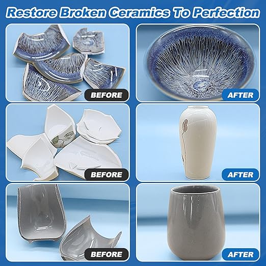 Ceramic Glue Repair Kit, 100g - Super Glue for Porcelain and Pottery, Cyanoacrylate for Mug, Figurines, Dishes, Plates, Teapot - Waterproof, No Smell