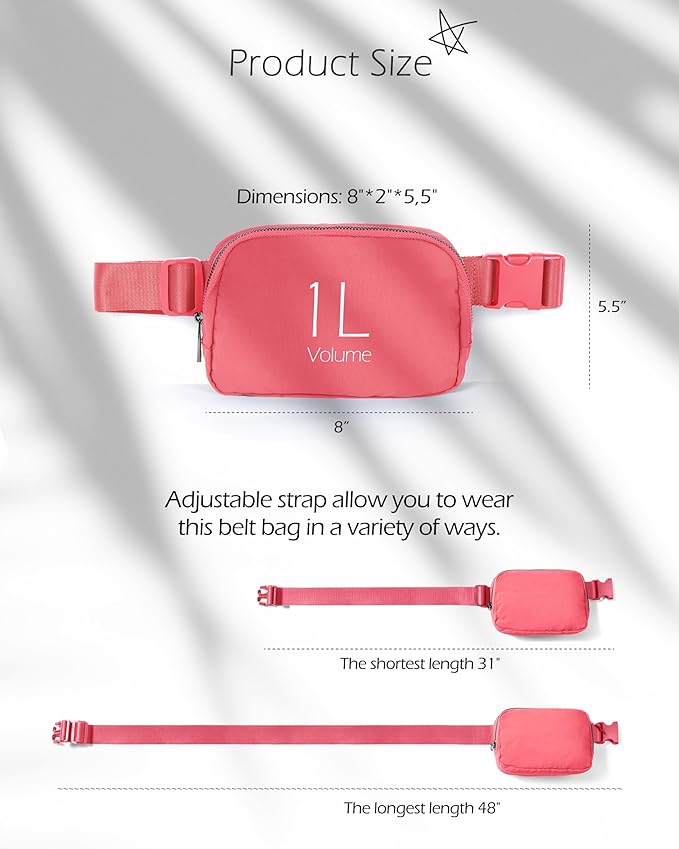 ODODOS Unisex Mini Belt Bag with Adjustable Strap Small Fanny Pack for Workout Running Traveling Hiking, Raspberry
