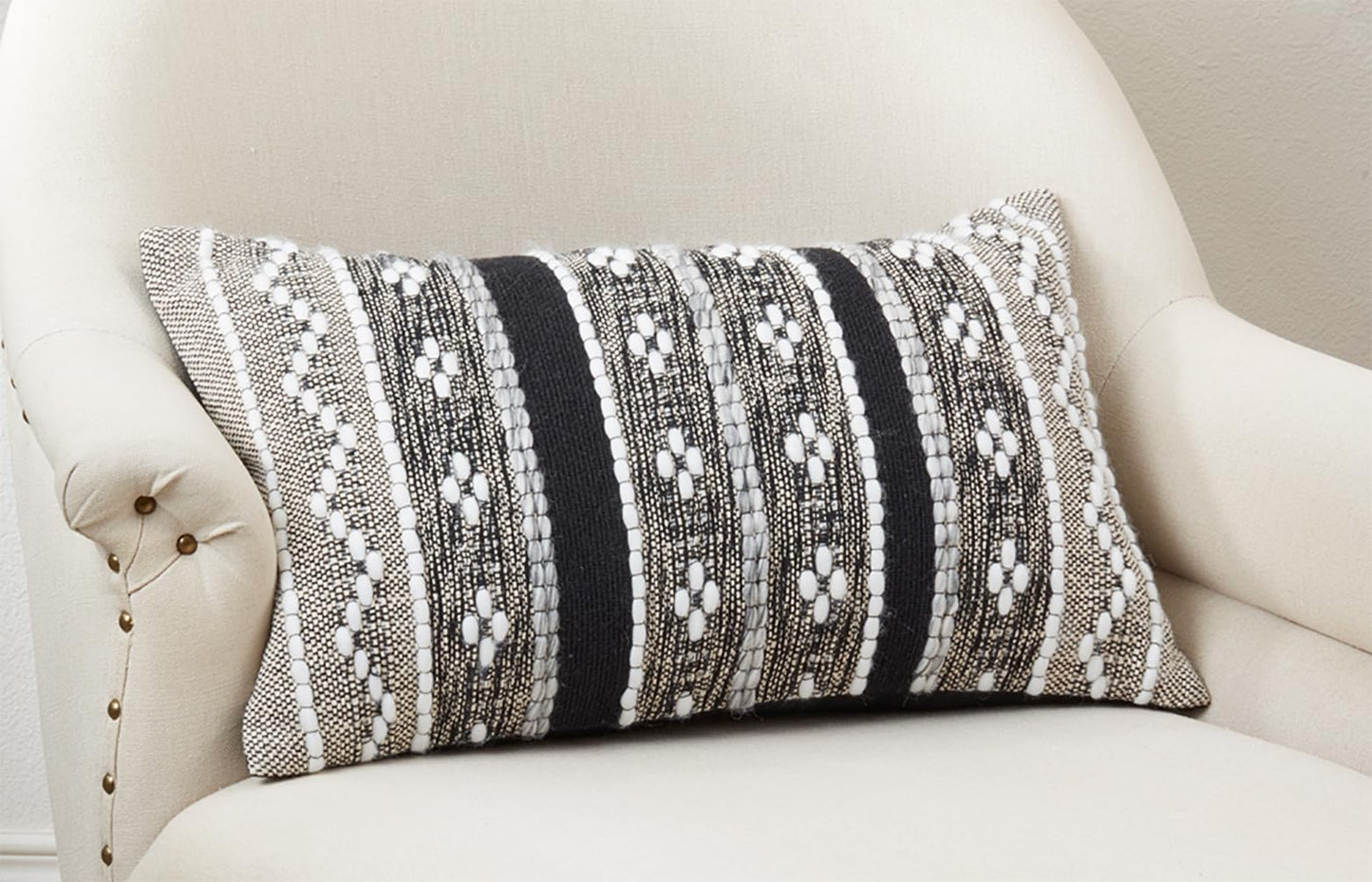 Fennco Styles Black Multi-Pattern Woven Cotton Decorative Throw Pillow Cover