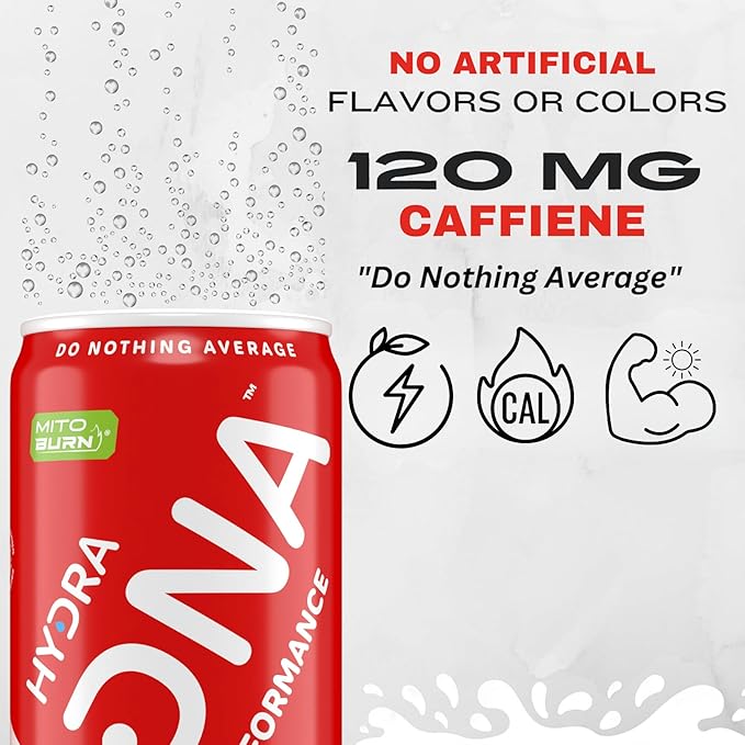 HYDRADNA- Clean Performance Drink, Zero Sugar | For Natural Fuel, Alertness, Boost, Stamina,120 mg Organic Caffeine, Natural Flavors, Zero Sucralose, Clean Ingredients (12 Pack) (12 Pack, Fruit Punch)