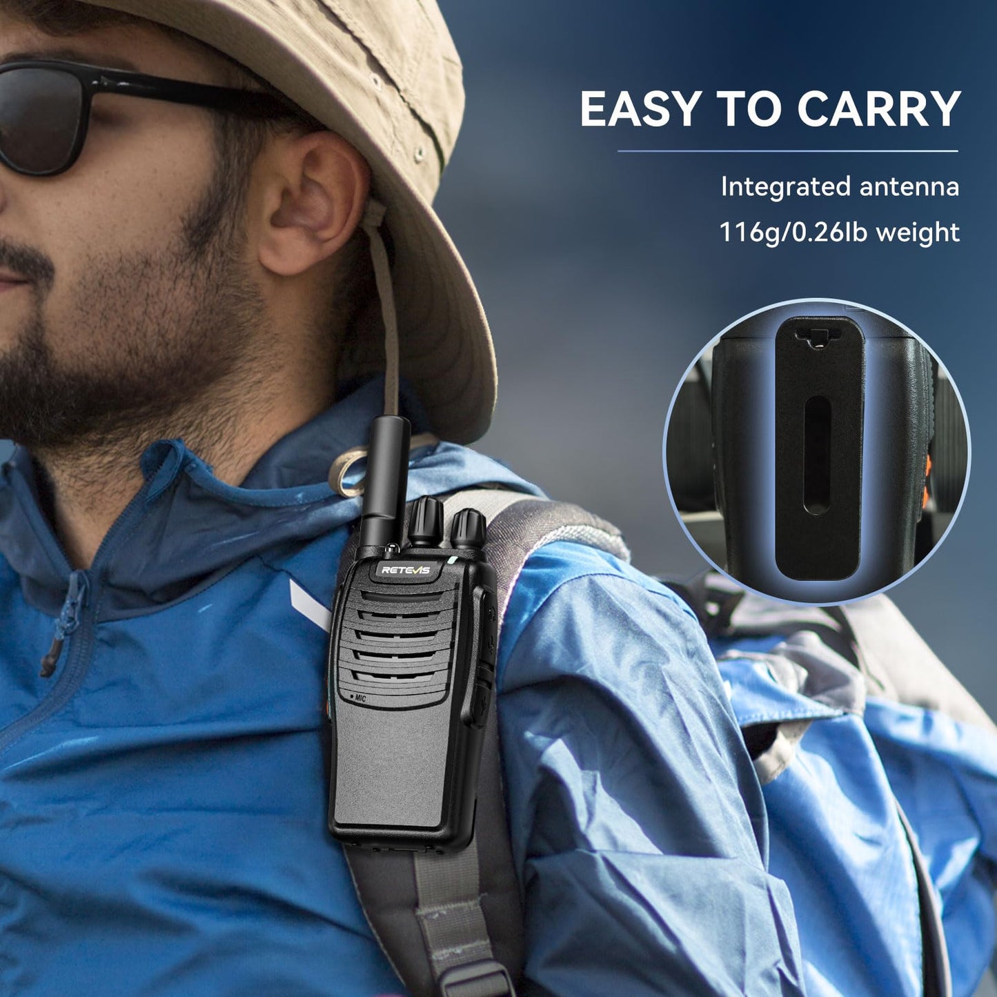 Retevis H-777 Rechargeable Walkie Talkies, Mini 2 Way Radios Long Range, Small Walky Talky, Portable FRS Two Way Radios with LED Flashlight(Black, 2 Pack)