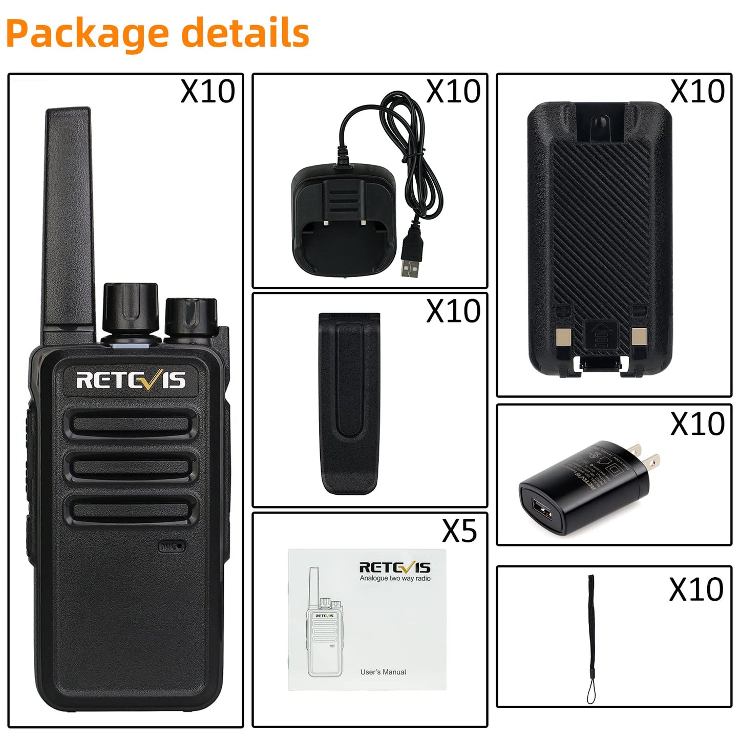 Retevis RT68 2 Way Radio, Long Range Walkie Talkies for Adults (10 Pack) with 10 Multi Way Charger, Easier Securer Charging, 1200mAh, Compact Handheld Two Way Radios Rechargeable for Industry