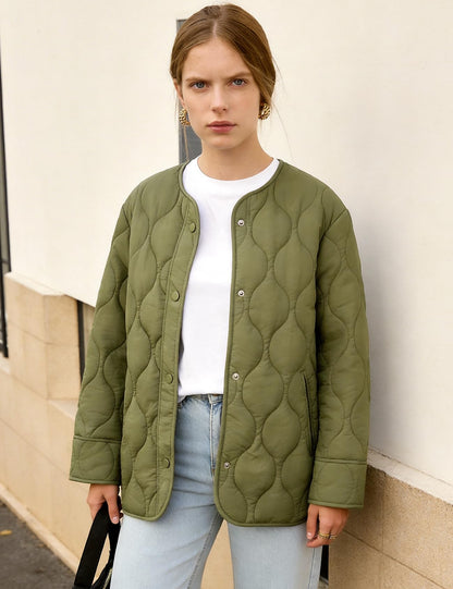 Flygo Women's Oversized Quilted Lightweight Puffer Jacket Green Size L