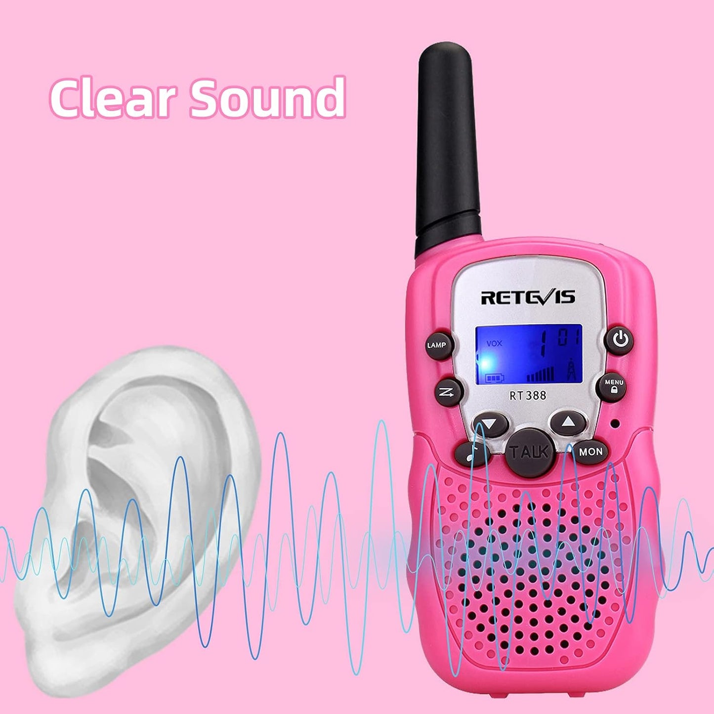 Retevis RT388 Rechargeable Walkie Talkies for Kids, Toys Gifts for Aged 6-12 Girls, VOX, Keypad Lock, Stocking Stuffer, Pink Walkie Talkies 2 Pack, for Grandkids Family Camping Hiking