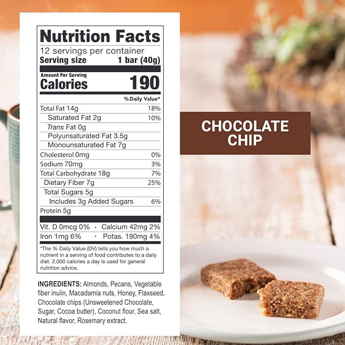 Prolon Fast Bars | Keto, Gluten Free, Dairy Free, Plant Based Protein, Intermittent Fasting Bars | Developed to Not Break Your Fast | Chocolate Chip, 12 Ct