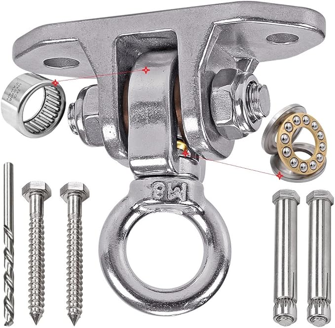 Stainless Steel Heavy Duty Swing Hanger 180°+360° Ceiling Swing Mount Free Swivel Swing Hook Swing Hardware Kit for Yoga Swing Hammock Chair Porch Swing Sets Heavy Punching Bag 1500 LB Capacity