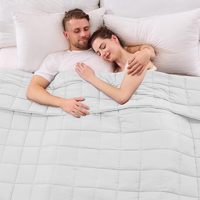yescool Weighted Blanket for Adults (25 lbs, 88” x 104”, White) Cooling Heavy Blanket for Sleeping Perfect for 240-260 lbs, King Size Breathable Blanket with Premium Glass Bead