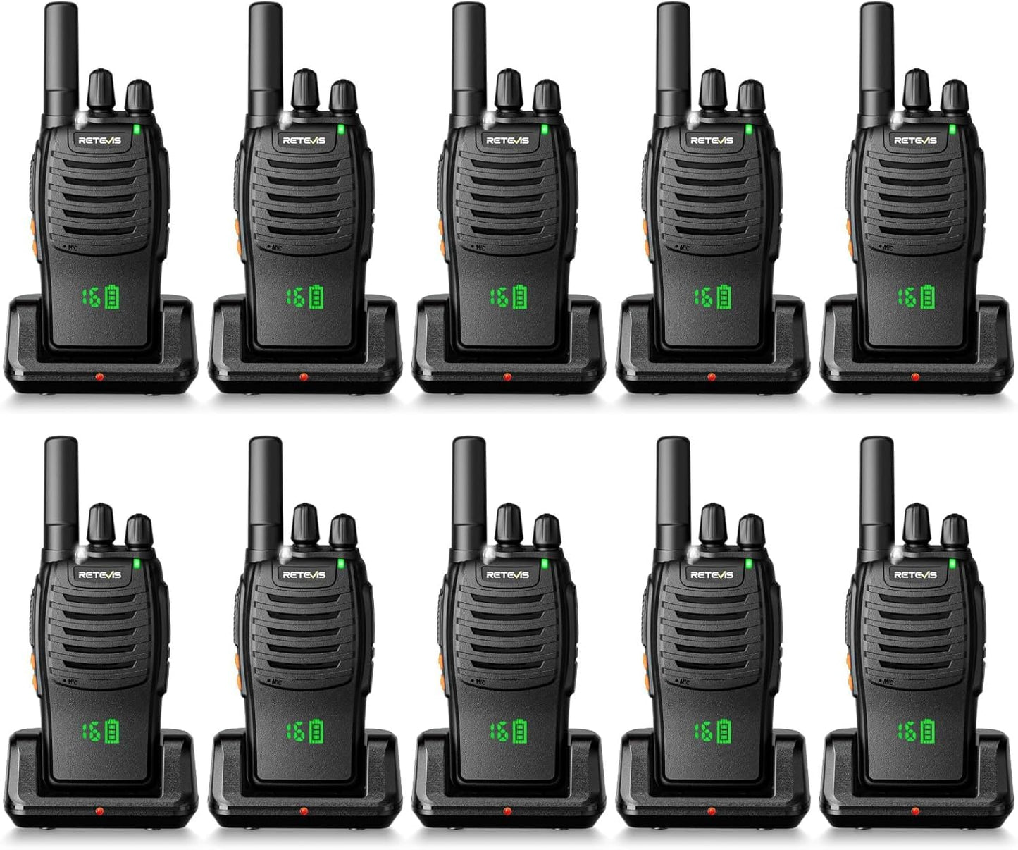 Retevis H-777 2 Way Radios, Walkie Talkies for Adults, Rechargeable Long Range Two Way Radio, Shock Resistant, Short Antenna for Business Education(10 Pack)