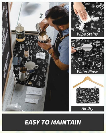 AMOAMI Coffee Mat Hide Stain Rubber Backed Absorbent Dish Drying Mat for Kitchen Counter - Fits Under Coffee Maker & Espresso Machine (16X24, Ink)