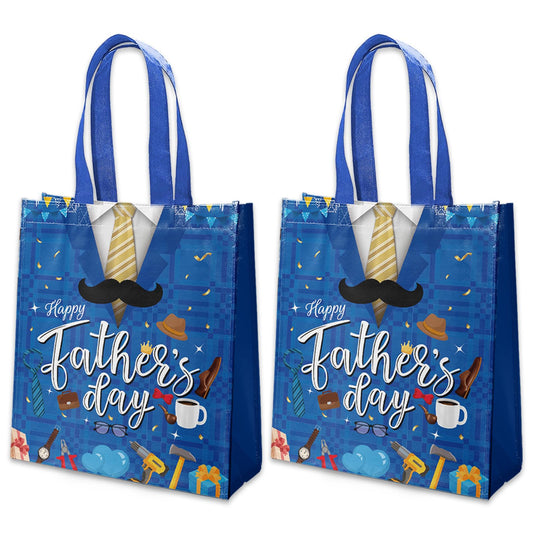delaimastor 16 Stück Vatertag Vlies Geschenktüten Blau Schwarz 20x8x25cm