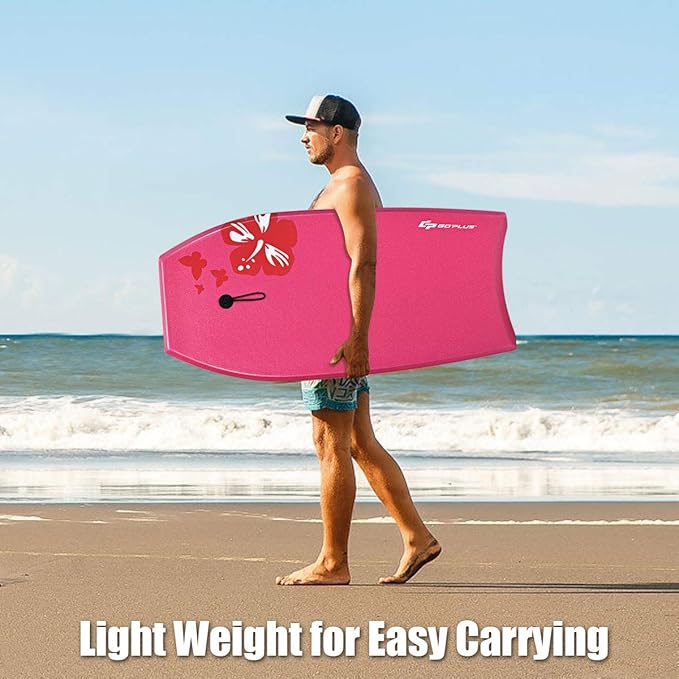 Goplus 41''/37''/33'' Lightweight Body Board for Beach, Surf Board with EPS Core, XPE Deck, HDPE Slick Bottom, Wrist Leash, Bodyboard for Kids Adults Surfing