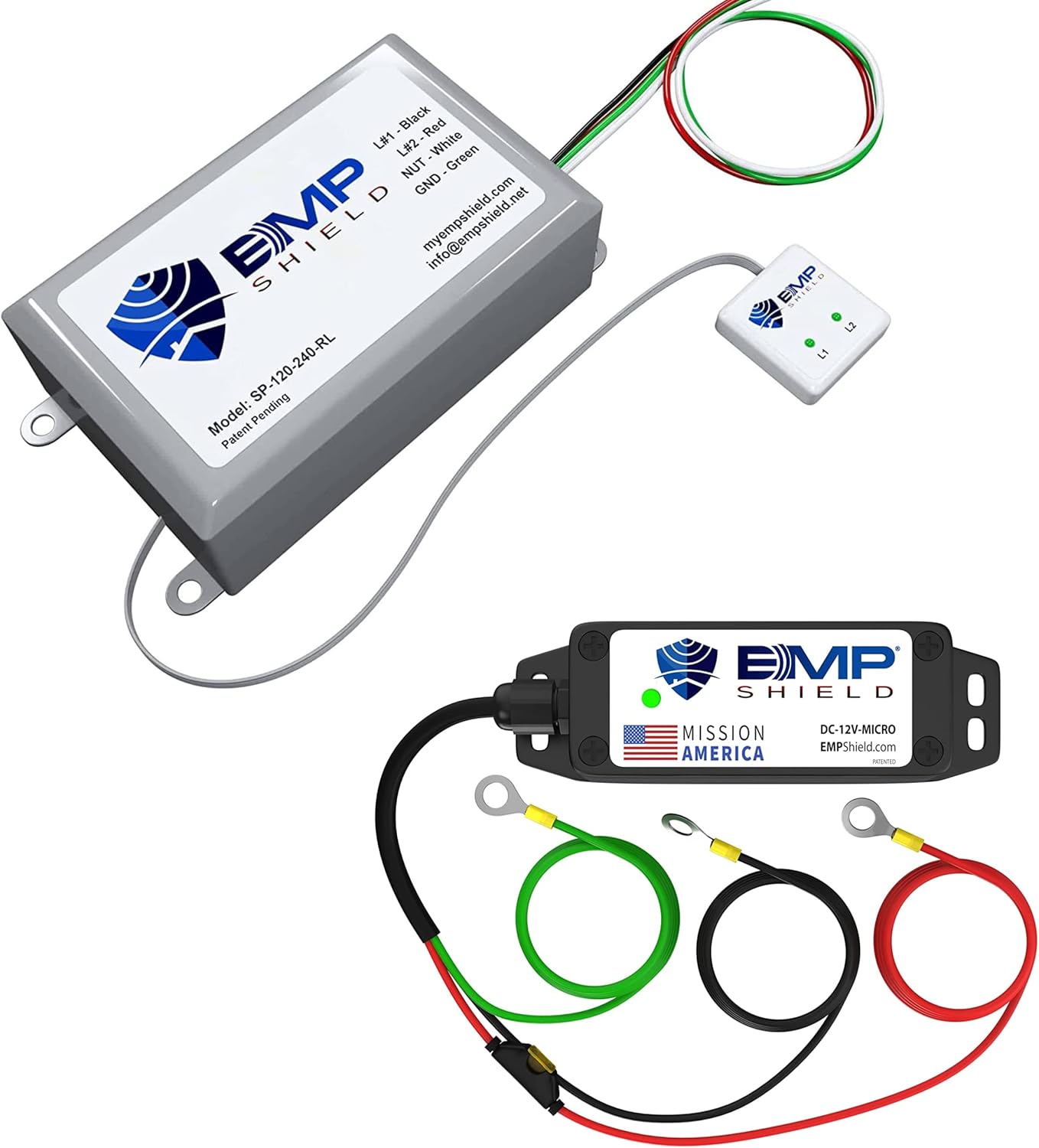 EMP Shield – Home Device & Micro Vehicle Protection Bundle (SP-120-240-RL/DC-12V-Micro) for EMP, Lightning, Solar Flare, and Surge Protection