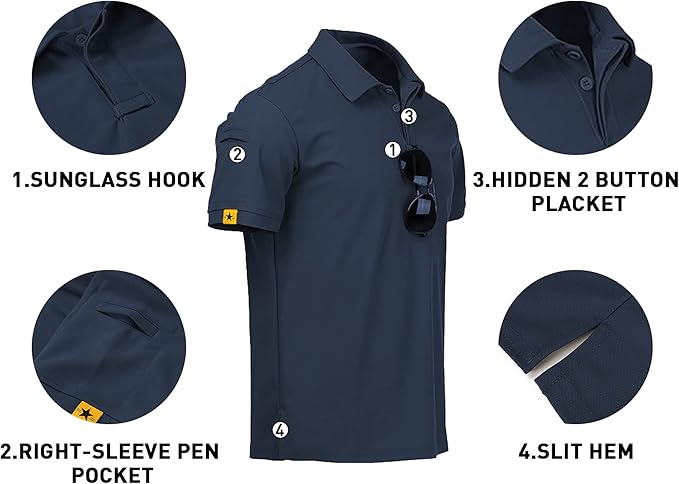 V VALANCH Mens Polo Shirts Short Sleeve Moisture Wicking Golf Polo Athletic Collared Shirt Tennis T-Shirt Tops