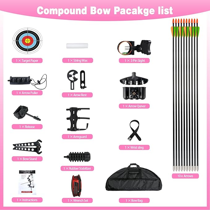 Youth Compound Bow Set 15-45 Lbs for Teens and Beginner, Package with Archery Hunting Equipment, Max Speed 260fps, Adjustable, Right Hand