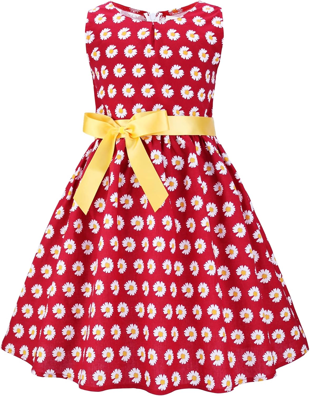 Girls Floral Cotton Dress - Sleeveless Summer Dress with Zipper Closure