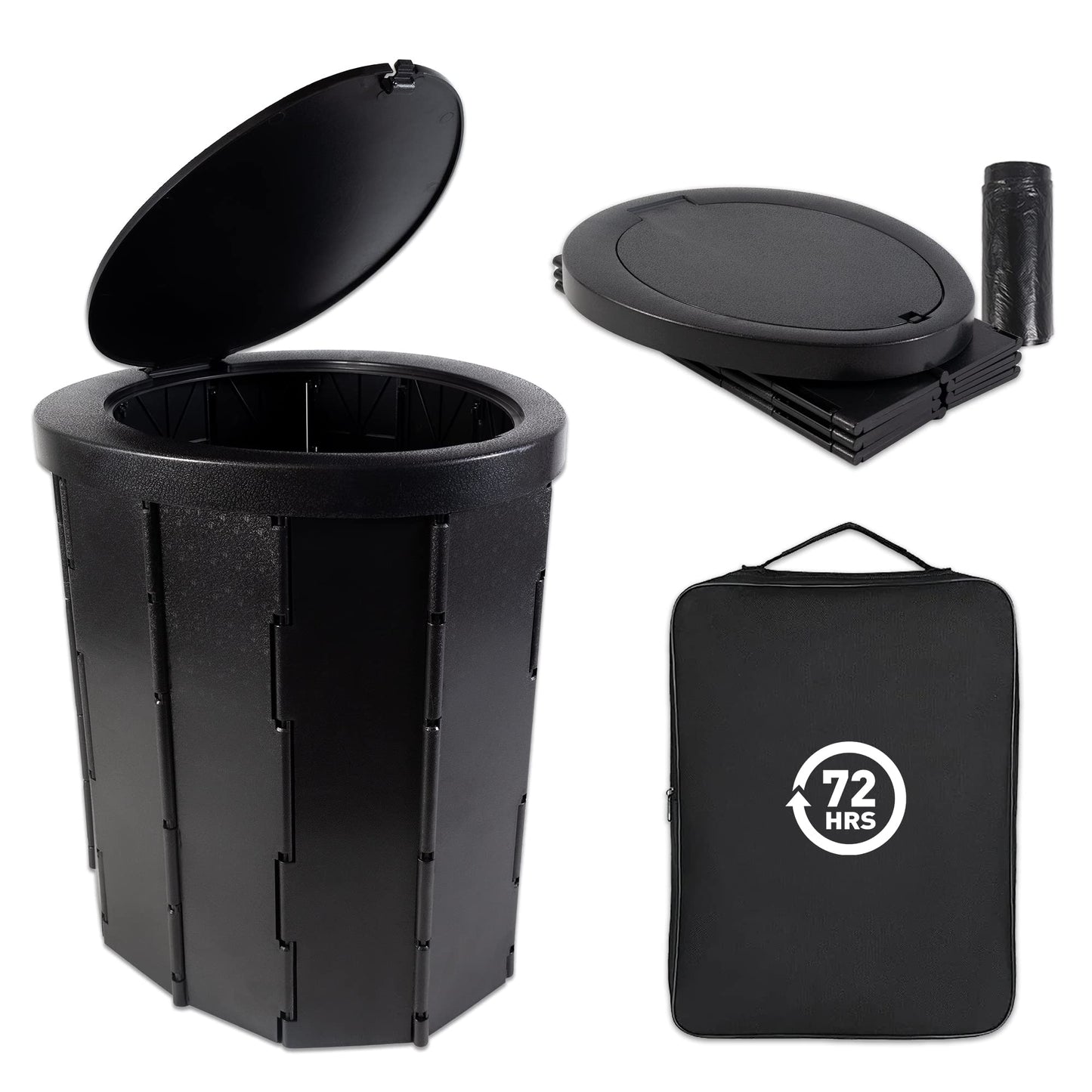 72 HRS Portable Collapsible Camp Toilet - Extra Large, Lightweight & Sturdy (With 12 Toilet Bags)