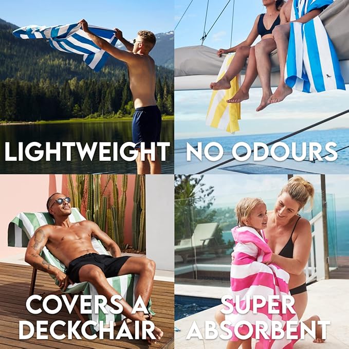 Dock & Bay Customized Beach Towel - Quick Dry, Sand Free - Compact, Lightweight - 100% Recycled - Includes Bag - Cabana Light - Tulum Blue- Large