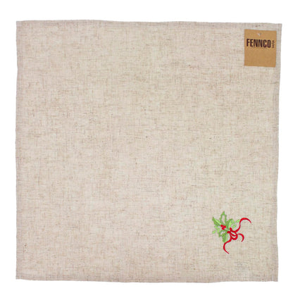 Fennco Styles Embroidered Holly Christmas Tree Double-Layer Holiday Tablecloth