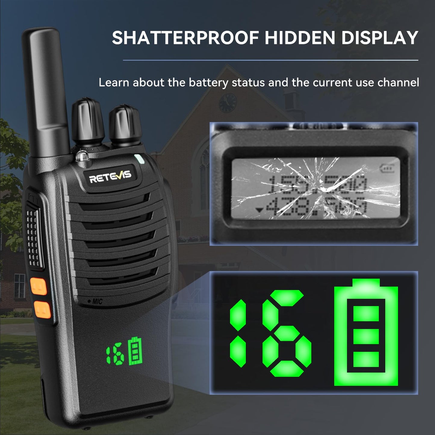 Retevis H-777 2 Way Radios, Walkie Talkies for Adults, Rechargeable Long Range Two Way Radio, Shock Resistant, Short Antenna for Business Education(10 Pack)