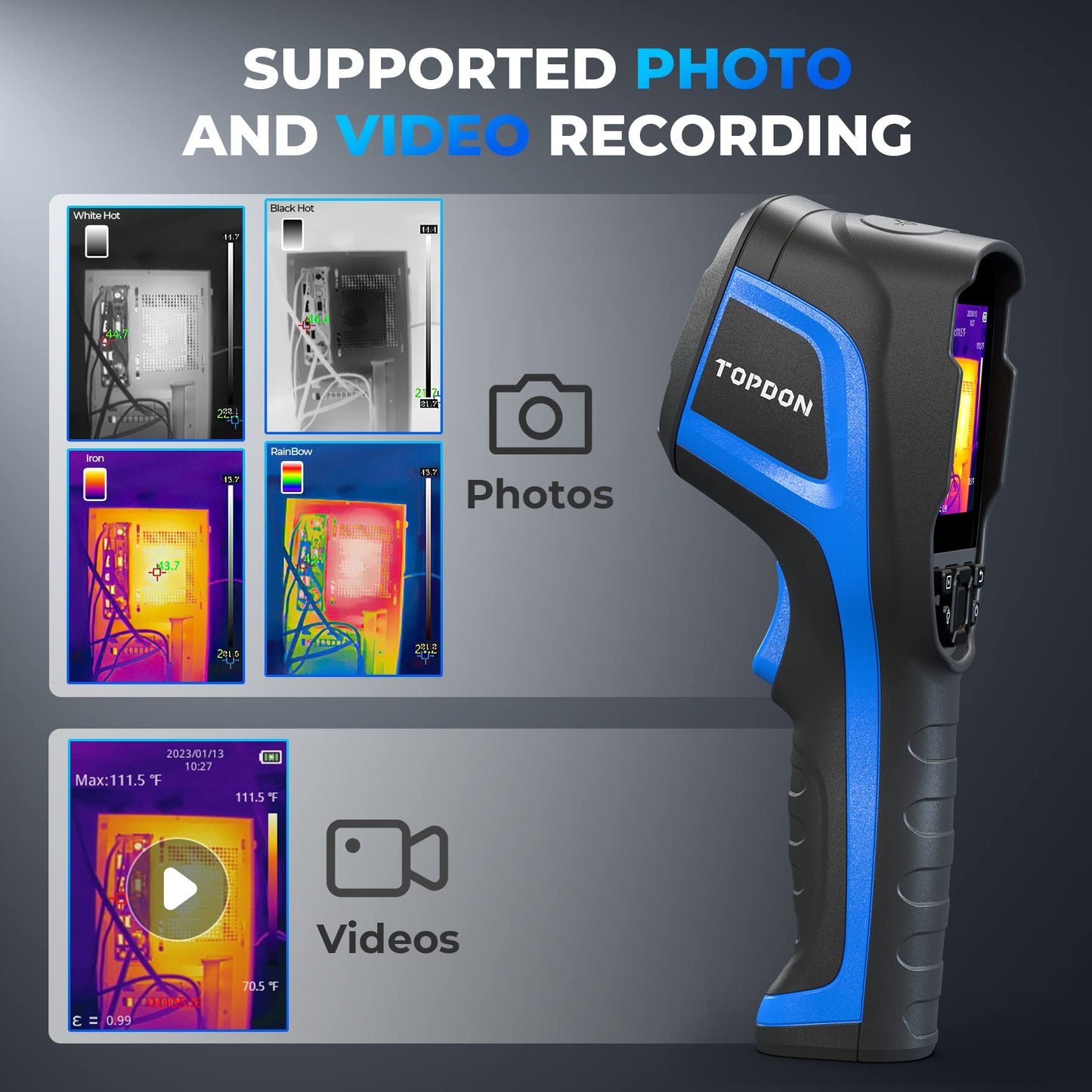 TOPDON TC004 Thermal Imaging Camera, 320 x 240 TISR Resolution, 256 x 192 IR High Resolution, 12-Hour Battery Life Handheld Infrared Camera with PC Analysis and Video Recording Supported, 32GB SD Card