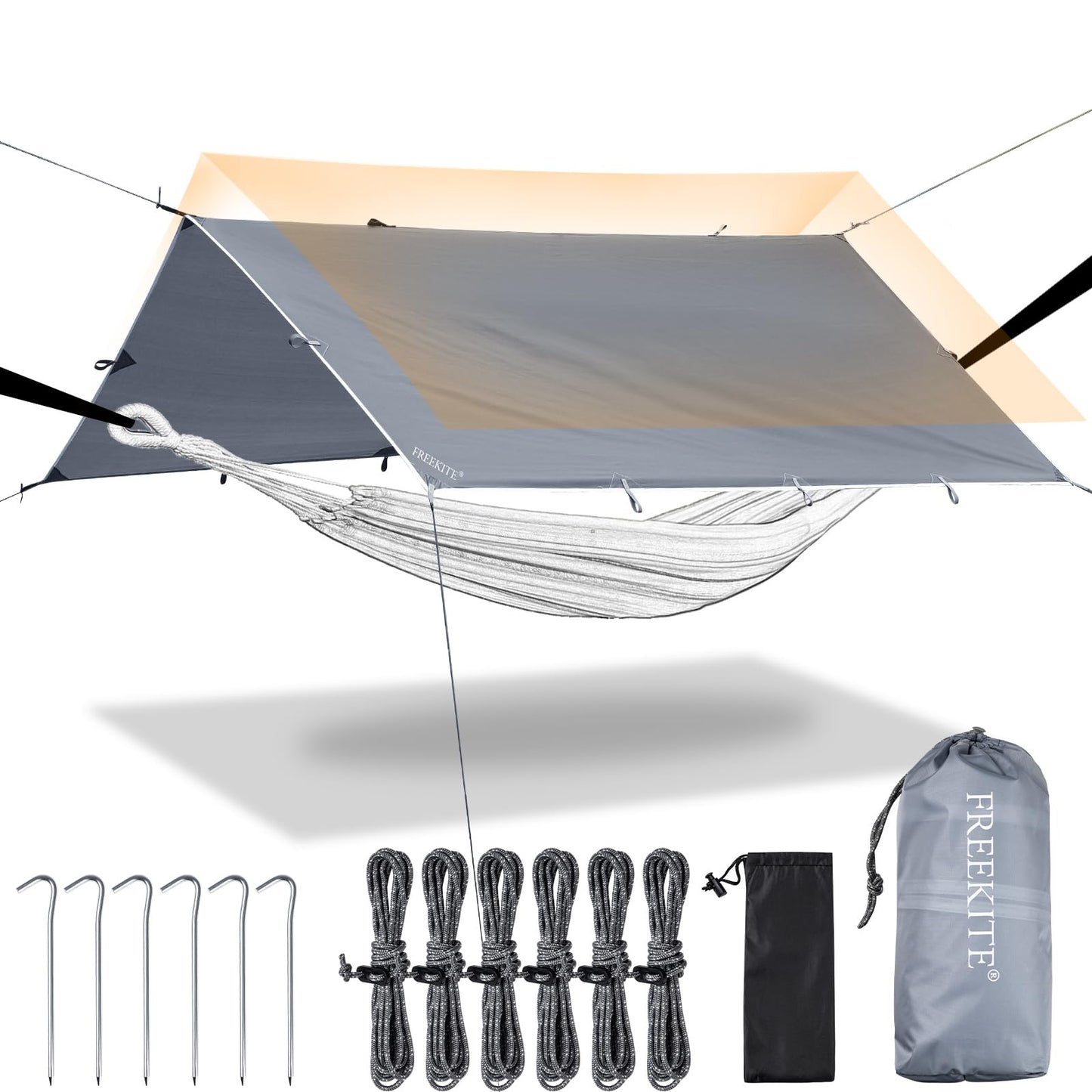 Camping Tarp Tent Portable Multifunctional Bushcraft Backpacking Tear-Resistant Fabric Rain Fly Tarps Awning Shelter Lightweight Waterproof Tarp(10×10 tarp)