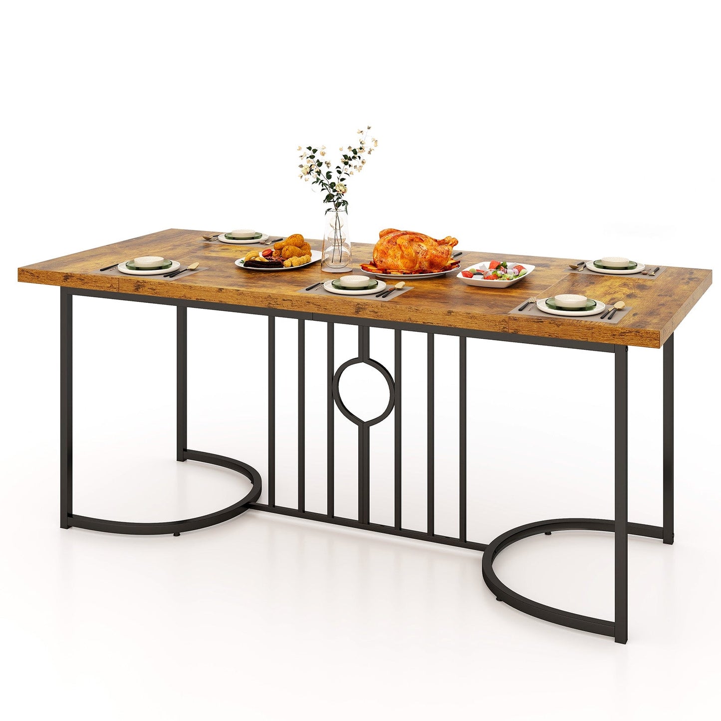71 Inch Large Dining Table for 6-8 People Rectangular Wood Kitchen Table-Rustic Brown
