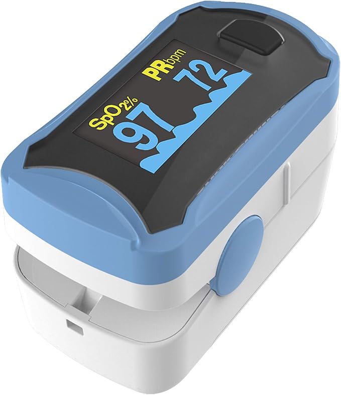 Concord Fingertip Deluxe OLED Pulse Oximeter with 6 way Reversible Display - Blood Oxygen Saturation Monitor with Carrying Case, Batteries and Lanyard - Easy to Use, Accurate SpO2 (Blue)
