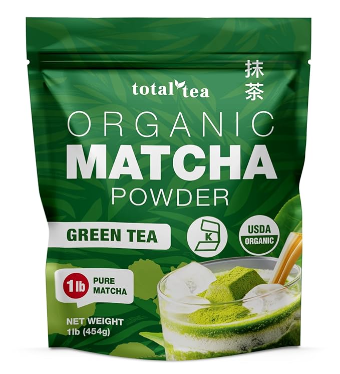 Organic Matcha Green Tea Powder (1lb) – Certified USDA Organic Powder for Matcha Latte, Tea, and Smoothies – Kosher, Non-Gmo, Antioxidant Rich by Total Tea