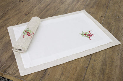 Fennco Styles Embroidered Holly Christmas Tree Double-Layer Holiday Tablecloth