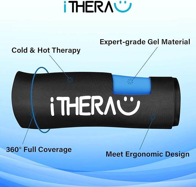 iTHERAU Knee Ice Pack Wrap 2 Pack, Reusable Gel Cold Pack with Cold/Hot Therapy, Cold Compression Sleeve for Elbow, Knee, Calf & Ankle for Pain Relief, Swelling, Surgery, Sports Injuries -Black, M