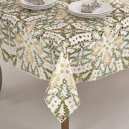 Fennco Styles Embroidered Christmas Tree Cutwork Tablecloths