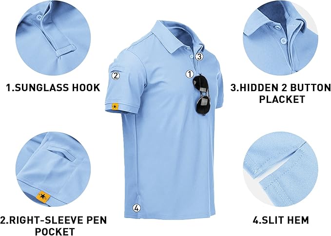 V VALANCH Mens Polo Shirts Short Sleeve Moisture Wicking Golf Polo Athletic Collared Shirt Tennis T-Shirt Tops