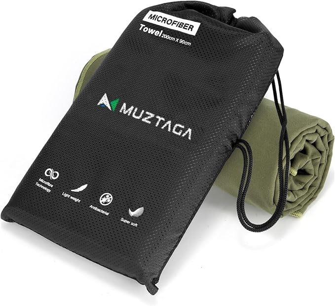 Microfiber Beach Towel Perfect for Travel, Sports, Camping, Swimming, Yoga, Gym-Quick Dry, Sand Free, Compact, Lightweight, Absorbent(Army Green,Medium(130x70cm, 51x27”))